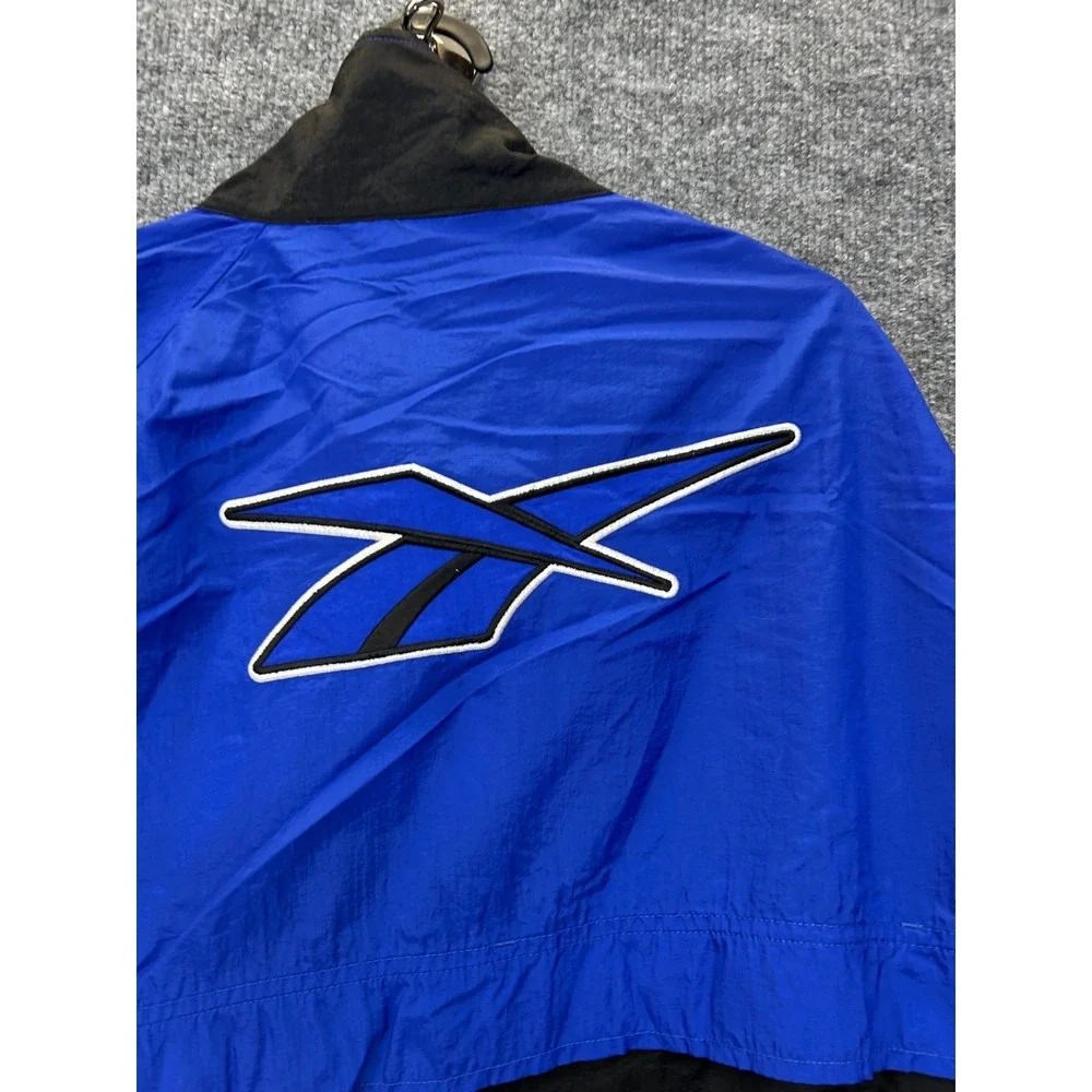 Vintage Reebok 1/4 Zip Windbreaker Jacket Men's Blue Black Pullover Hike - Large
